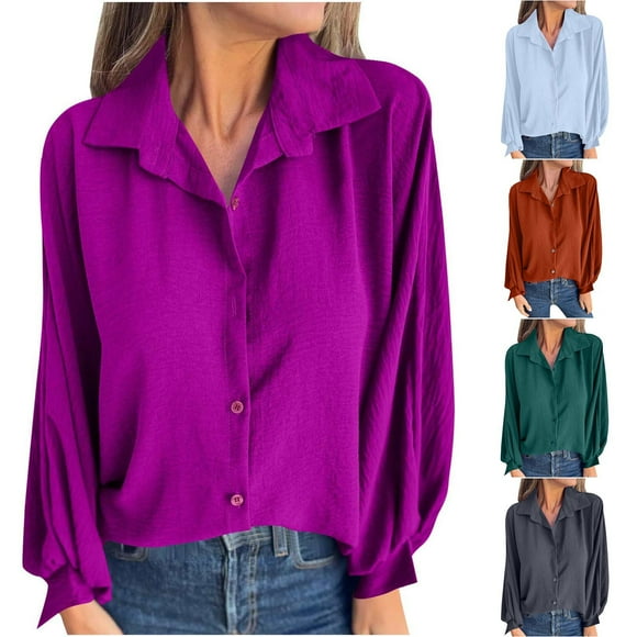 breaise Button Down Tshirt for Women Plus Size Business Work Shirt Casual Loose Long Sleeve T Shirt Trendy Lapel Top Tee S-5XL
