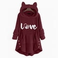 thumbnail image 2 of Lovskoo 2024 Women's Hoodies Coat Animal Ear Cap Fuzzy Fleece Tops Cozy Christmas Letter Printing Buttons Long Sleeve Hooded Plush Pullover Burgundy, 2 of 5