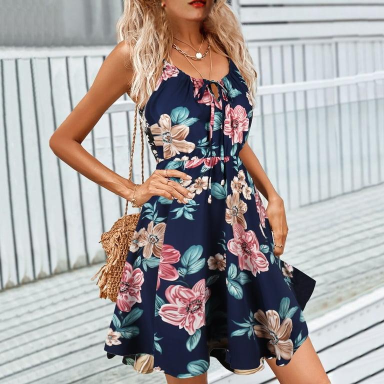 Short Dress Neck Print Long Mini Skirt Zipper Sleeves Women's High Women's  Dress Hot Short Dress Womens Mini Dresses Casual Summer Sleeveless Midi Dress  Women Dress Office for Women L V Likely 