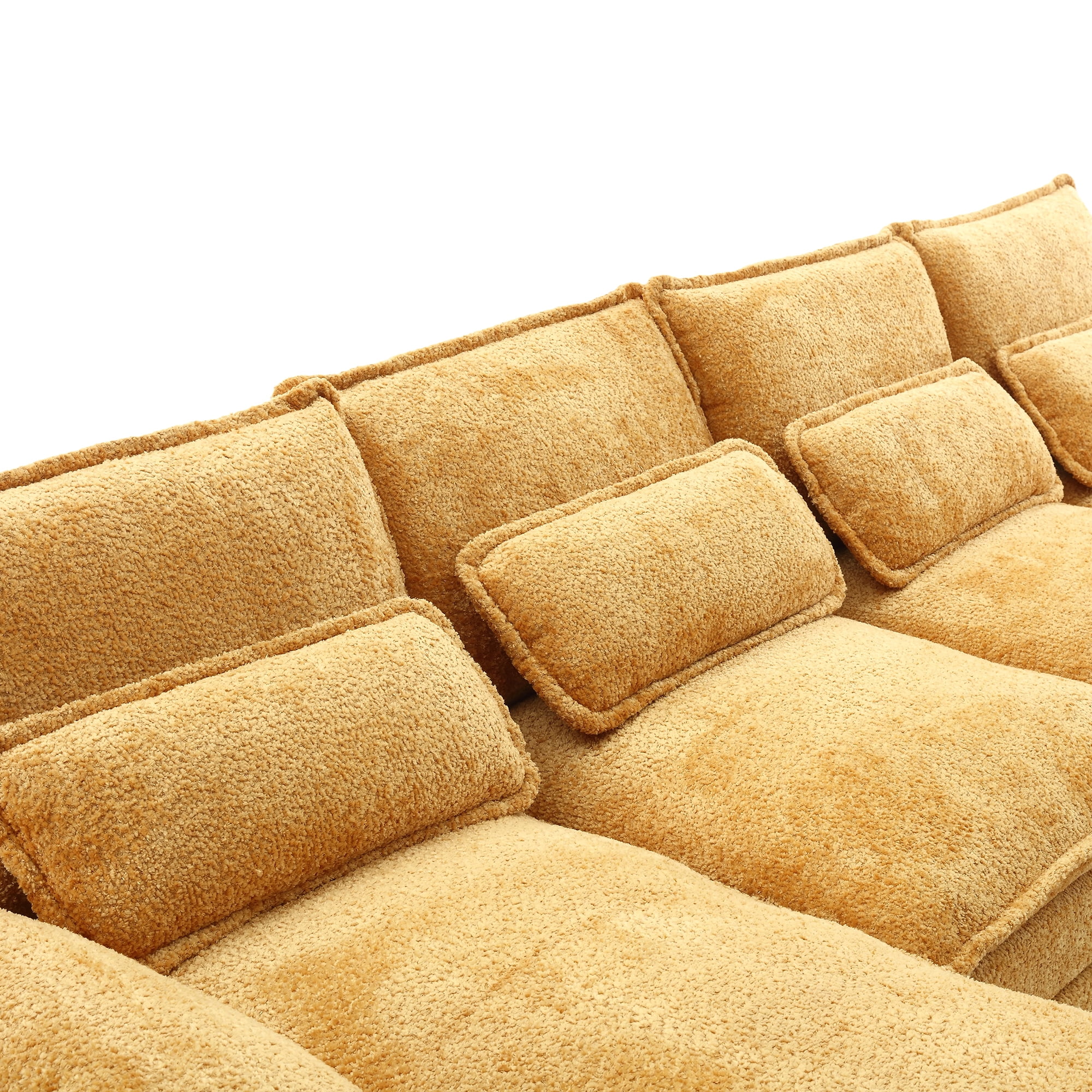 Aukfa 110" Sectional Sofa Overstuffed U shape Couch for Living Room, 4 Lumbar Pillow, Boucle, Mustard