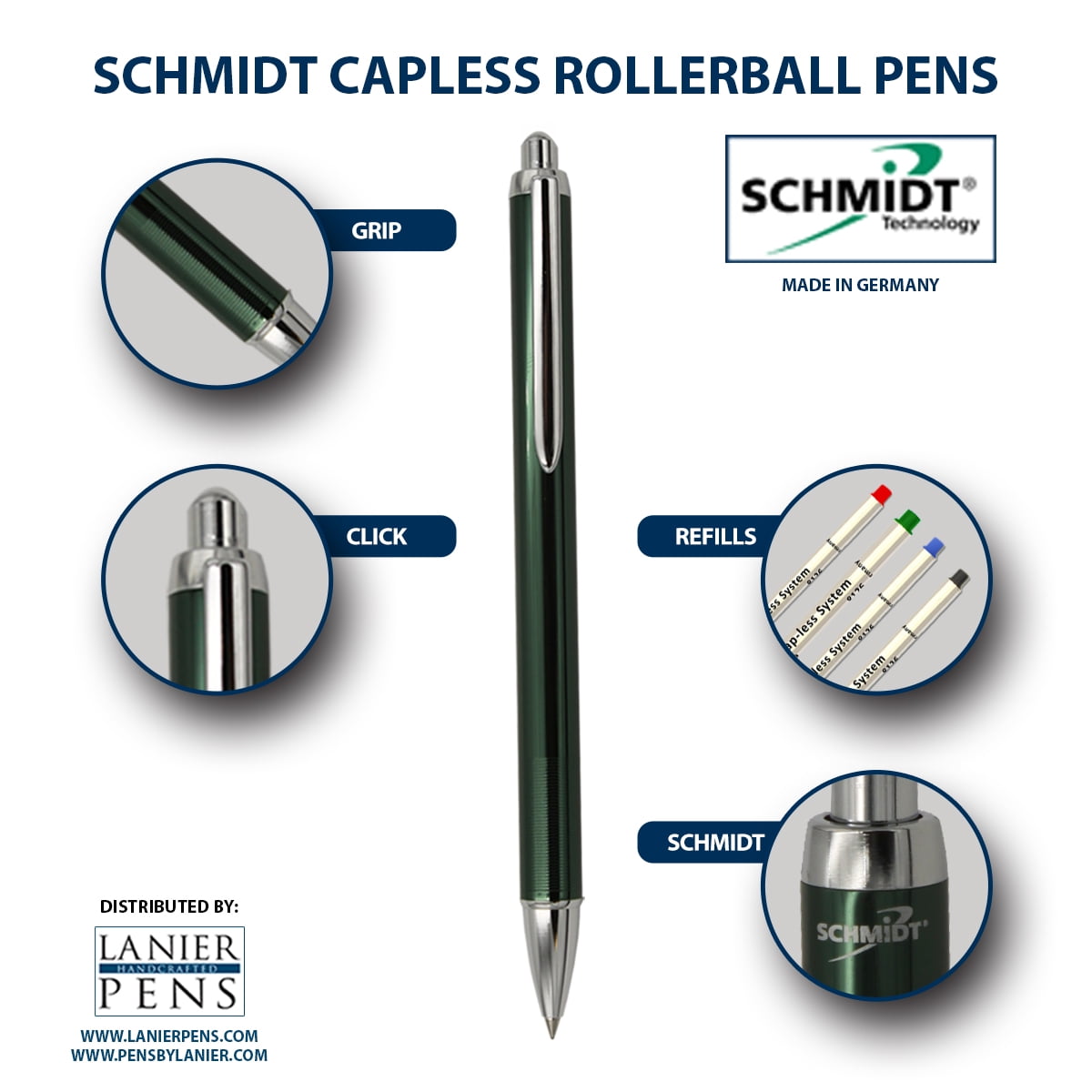 Made In Germany New Schmidt Capless Retractable  Rollerball Pen Anodized Blue 