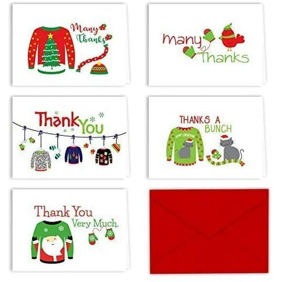 Paper Frenzy Christmas Sweaters Collection Thank You Note Cards and Envelopes - 25 pack