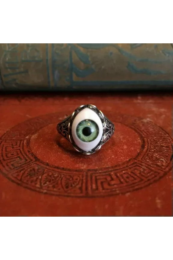 Gothic Rock Style Eyeball Shaped Ring Creative Cat's Eye Ring Men Women Jewelry-Green-10