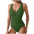 thumbnail image 2 of ITSAME One Piece Swimsuit for Womens, Stretch V Neck Solid Color Suspender Bathing Suit Army Green M, 2 of 7