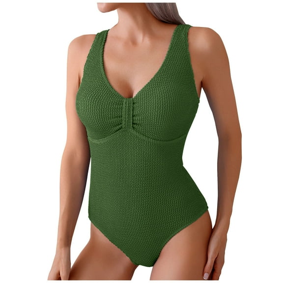 Hvot&aat Women One Piece Swimsuit Ruched Textured Ribbed Bathing Suit Solid Color High Waist One Piece Swimwear