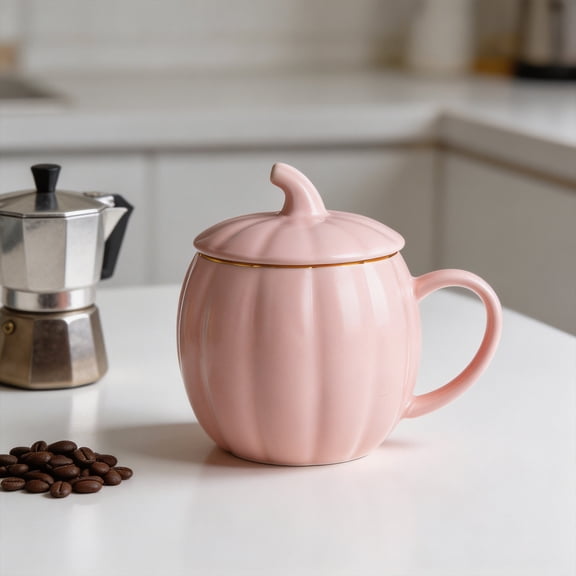 Ceramic Pumpkin Mug with Lid, 4.3 Inch Seasonal Coffee Cup for Fall & Halloween Drinks, 1 Pack