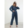 thumbnail image 2 of Banny Jeans ® Dark Blue Denim jumpsuits for women Loose Fit Short Sleeve Belted Collared Neck Button down Womens jumpsuits, 2 of 5