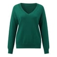 thumbnail image 4 of Suéter de Punto Gibobby Manga larga V cuello Algodón suelto Pullover Top Verde L, 4 of 5