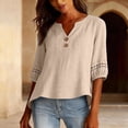 thumbnail image 3 of Uqiangy Womens 3/4 Sleeve Tops Cotton Linen Shirts,Business Casual Outfits for Women Tunic Tops Women Fall Clothes Basic Tees for Women Womens Collared Shirt Shirts for Women Trendy Beige L, 3 of 6