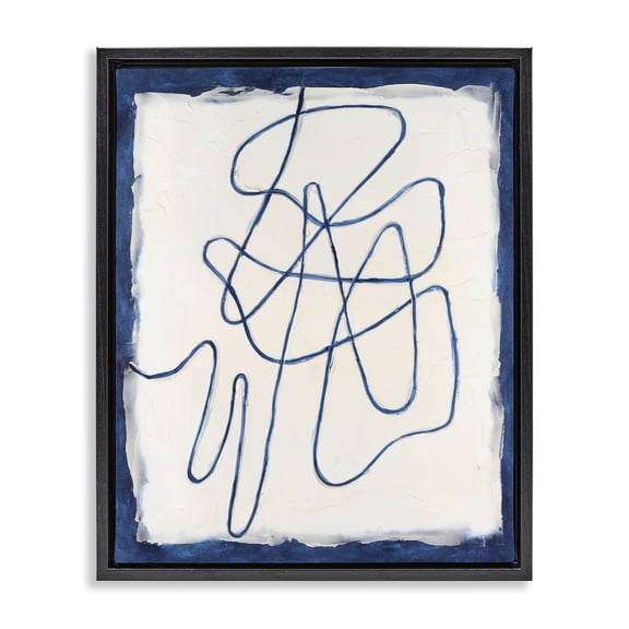 Stupell Industries Modern Blue Line Abstraction Black Floating Frame Canvas Art, 17 x 21, by Michael Willett
