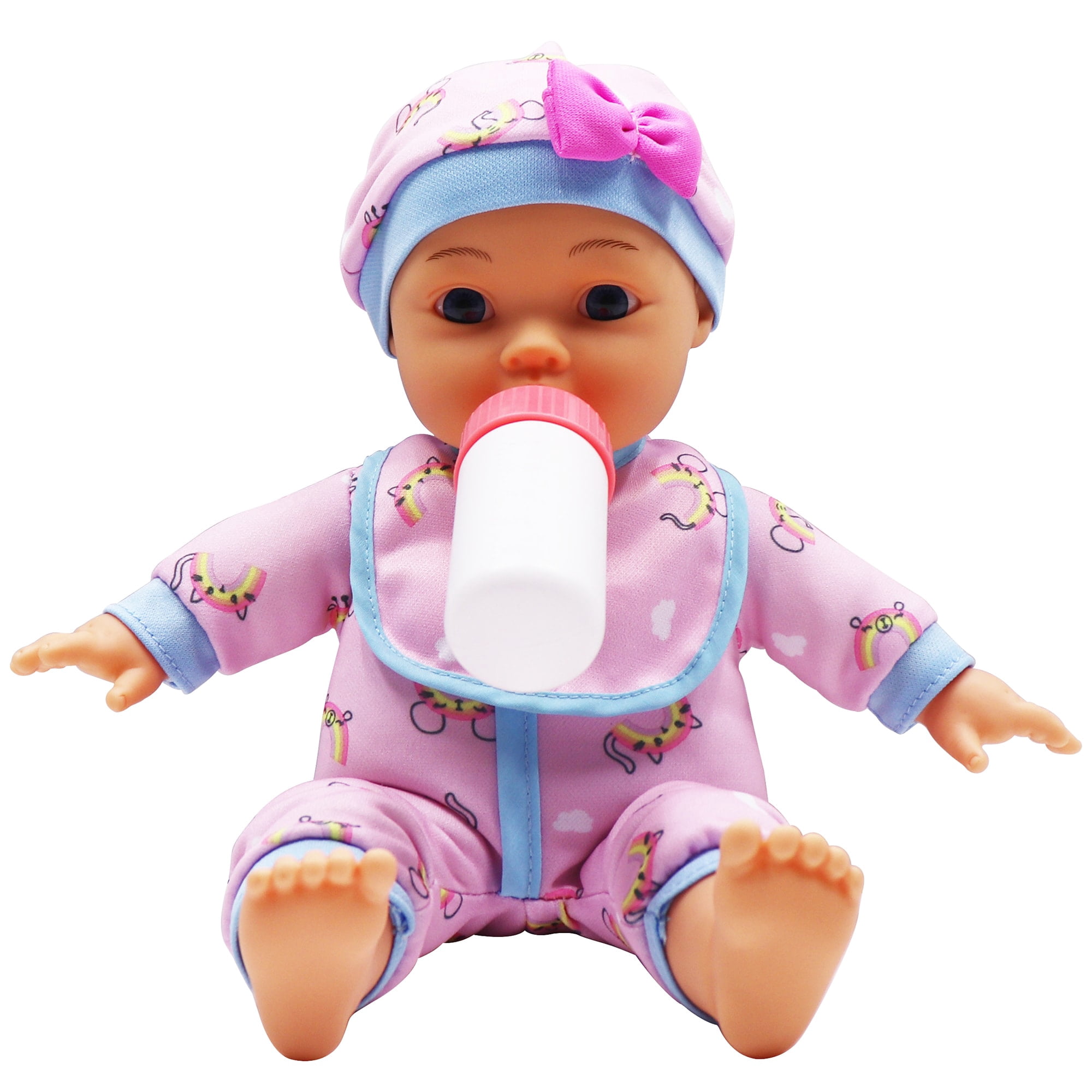Dream Collection: Baby Doll Starter Set - Pink & Blue, 12" Lifelike Doll, Mix & Match Clothes, 3 pc Feeding Accessories, Soft & Posable, Kids Ages 2+