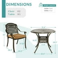 thumbnail image 4 of MEETWARM 3 Piece Patio Bistro Set, Outdoor All-Weather Cast Aluminum Dining Furniture Set Includes 2 Chairs with Cushions and a 35.4” Round Table with Umbrella Hole for Garden Deck, 4 of 7