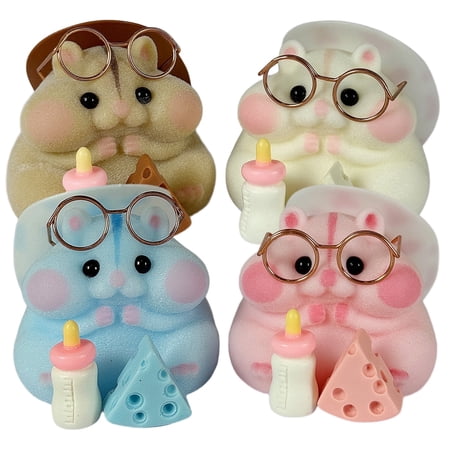 Handmade Taba Squishy Hamster Toy Soft Silicone Mochi Fidget Toy Cute Stress Relief Gift (4 Packs - 4 Colors)