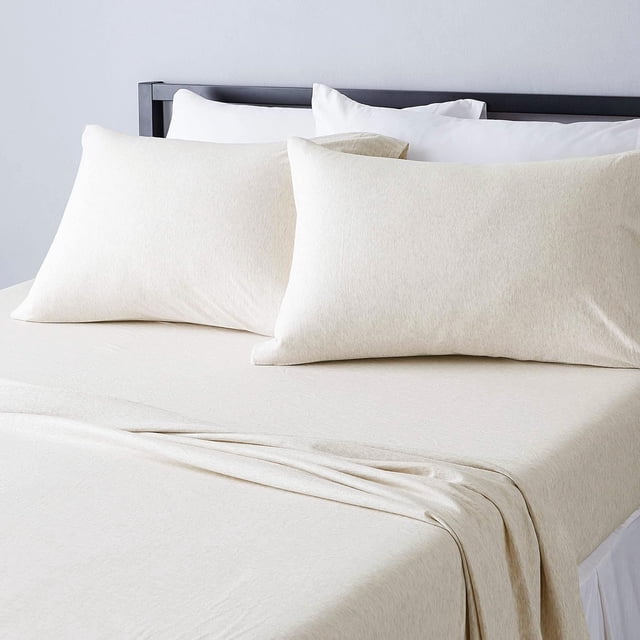 Cotton Jersey Piece Bed Sheet Set Queen Oatmeal Solid
