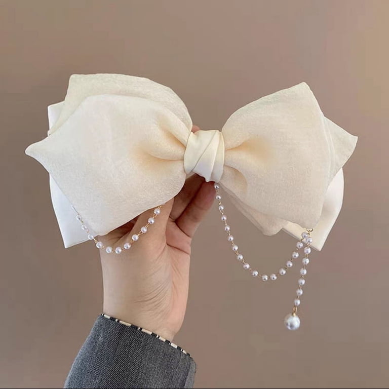 Gorgeous white hair bow with pearls - NWOT Ivory Bridal Hair Bow With Pearls: Organza Bow Wedding  main image 3