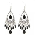 thumbnail image 2 of K-KED Silver Women Gemstone Tassel Ethnic Boho Dangle Drop Earrings Wedding Jewelry-Black, 2 of 6