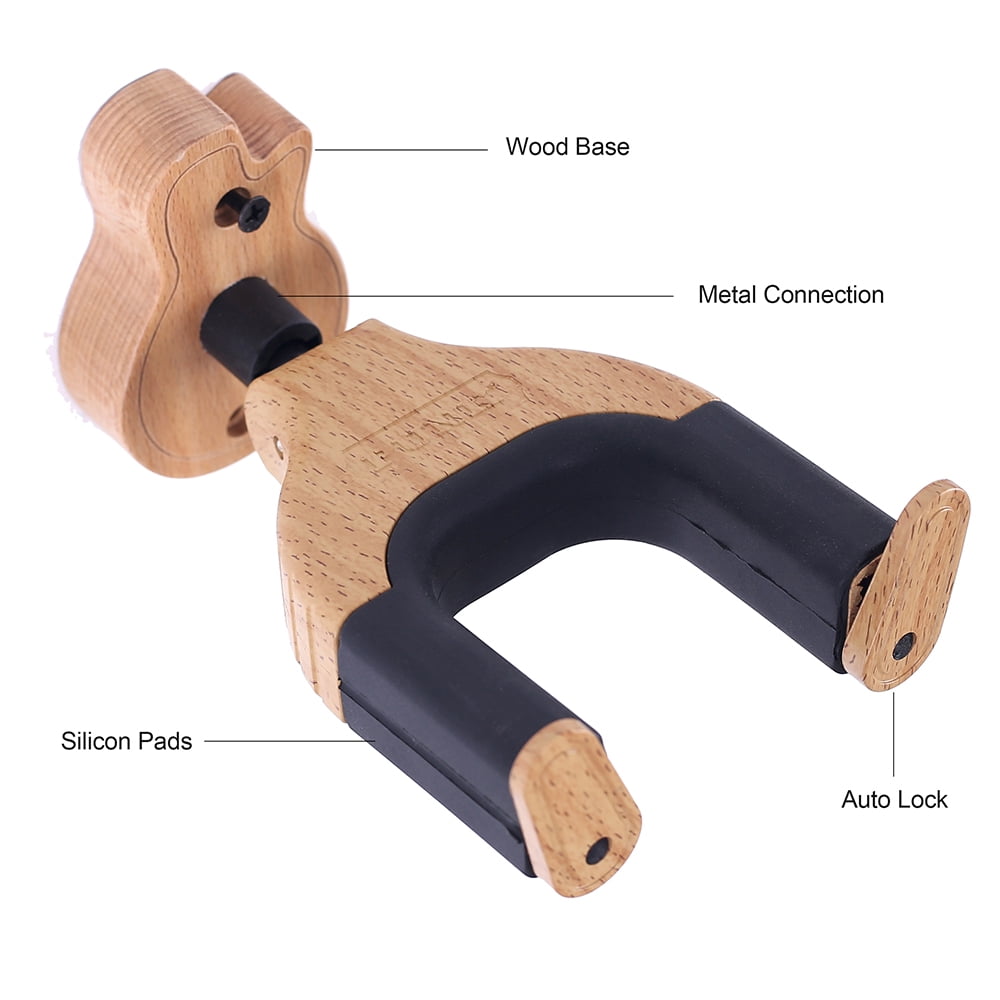 Guitar Hanger Auto Lock Holder Hook Guitar Wall Stand with Guitar Shape Hardwood Base Design Fits all size Guitars and String Instrument 