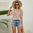 thumbnail image 4 of Lu's Chic Women's Soft Shirt Puff Sleeve Blouse Short Sleeve Floral Printed Tops Cute Ruffle Fashion Boat Neck Tshirt Orange XX-Large, 4 of 4