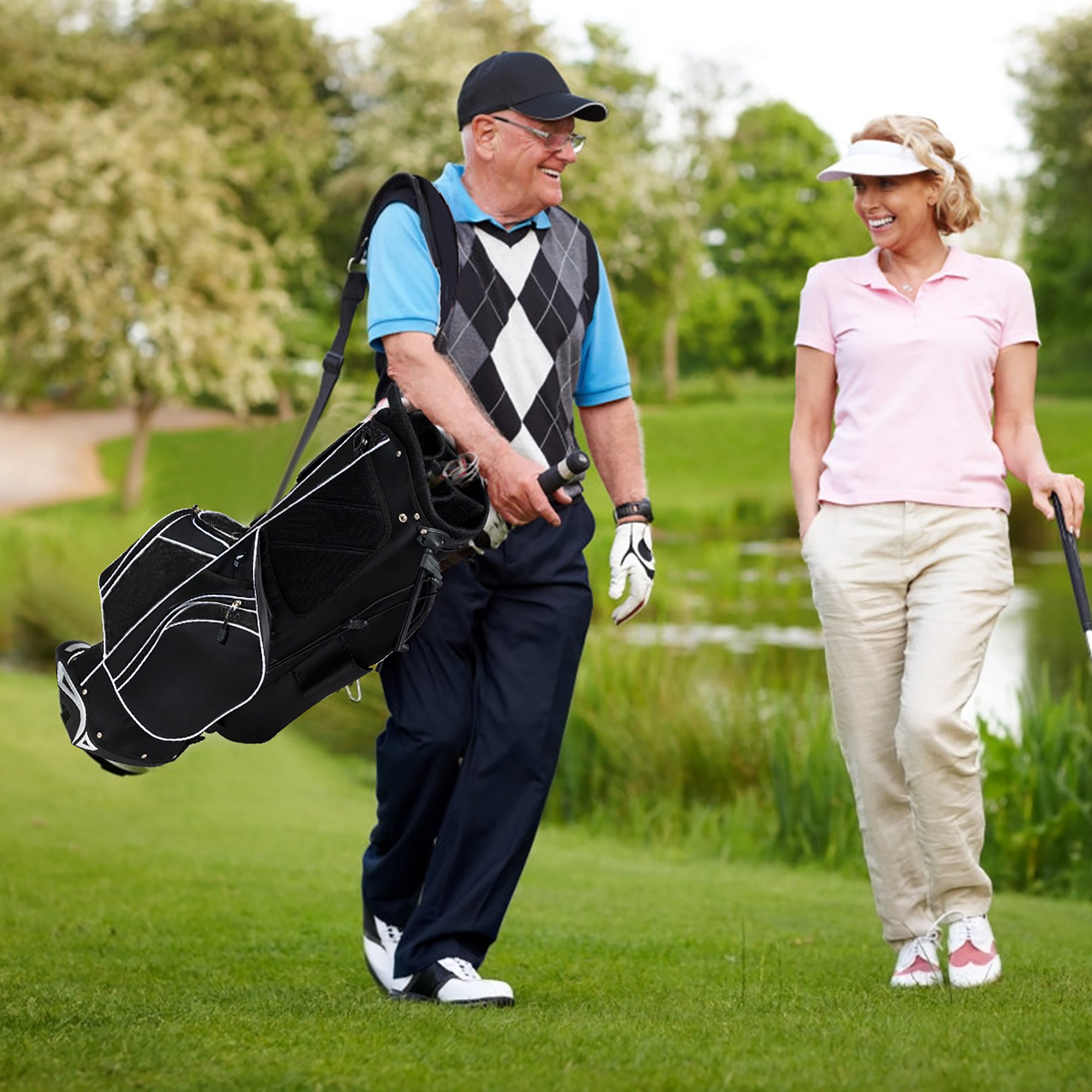Costway Golf Stand Bag 6-Way Divider Black photo 2