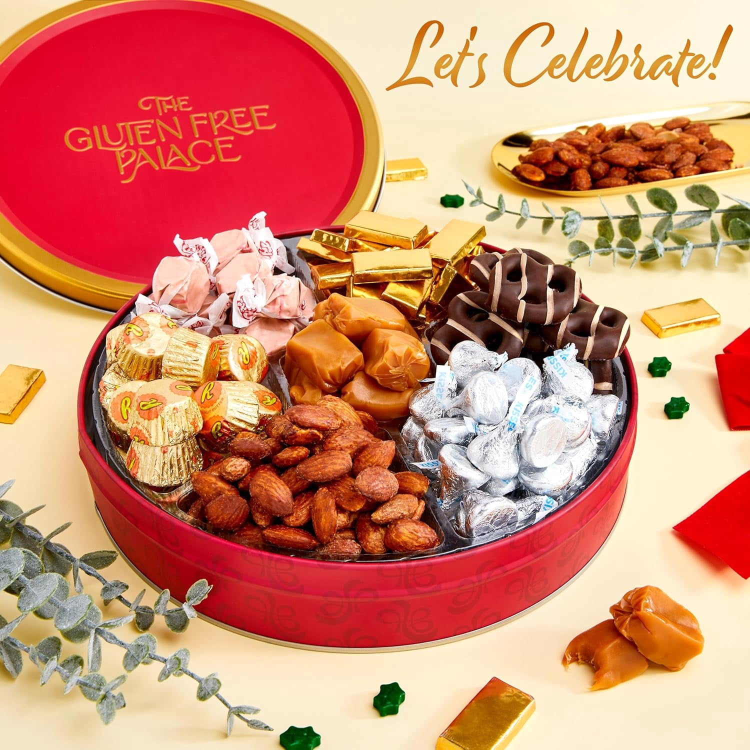 GFP Assorted Candy Gift Basket Tin – Gluten Free Chocolate & Nut Candy Mix, Kosher Gourmet Treats, Reusable Gift Tin, 16 oz Easter Candy Gift