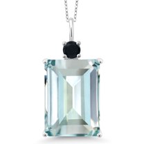 Gem Stone King 925 Sterling Silver Sky Blue Simulated Aquamarine and Black Onyx Pendant Necklace for Women (16.02 Cttw, Emerald Cut 18X13MM, With 18 inch Silver Chain)