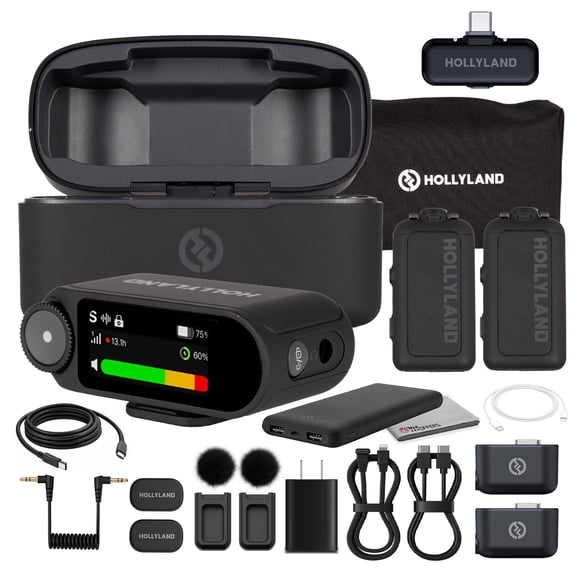 Hollyland LARK MAX 2 Combo Wireless Microphone System Bundle with Cables, 2-Person 2.4GHz Mic Kit for Camera and Phone