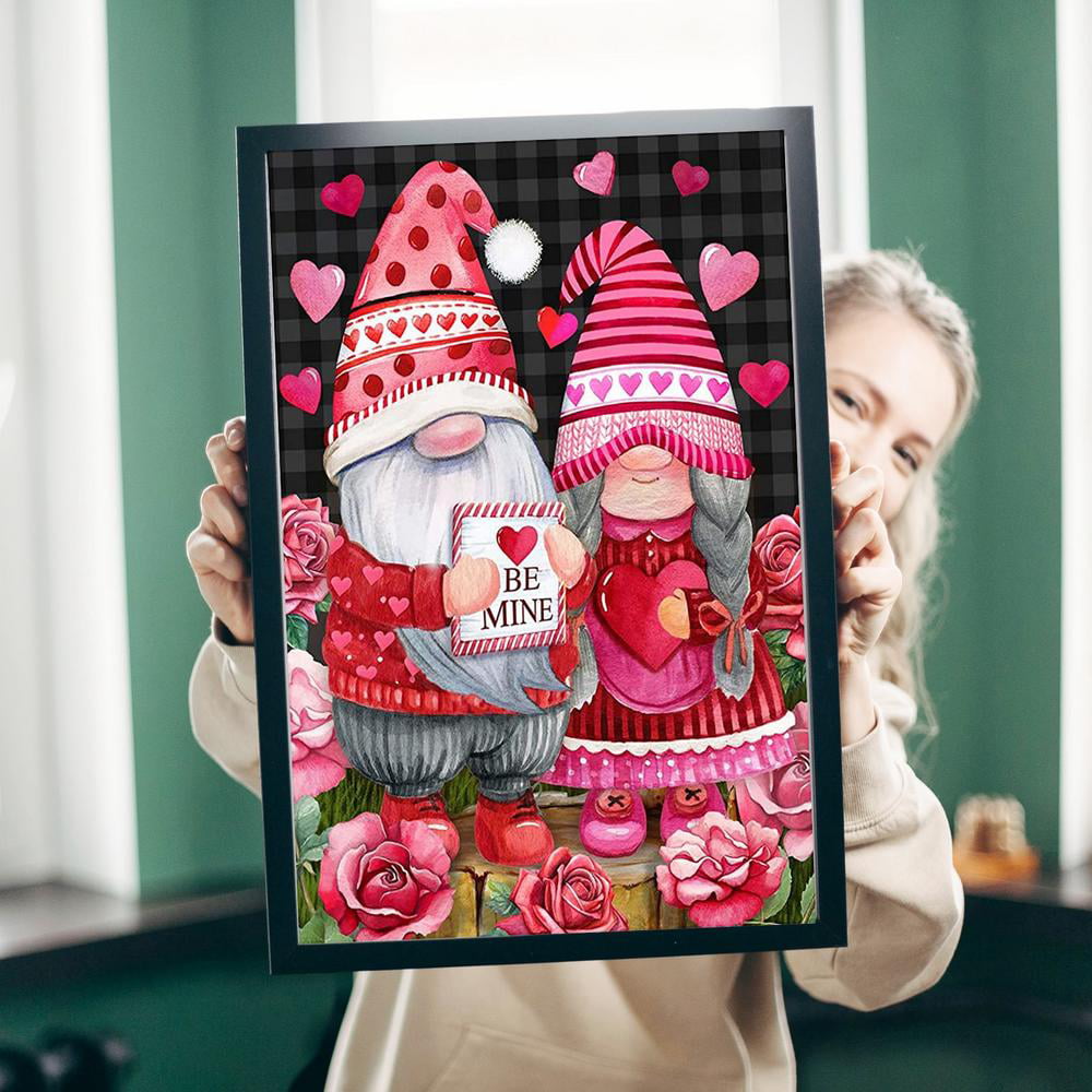 5D Diamond Painting Pink Hugs and Kisses Valentines Gnome Kit