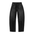 thumbnail image 4 of QQZ Barrel Leg Womens Elastic Waist Pull On Denim Pants, Knee Stitched Baggy Wide Leg Full Length Denim Trousers Suitable For Urban Street Style, Daily Errands And Back To School Outfits, 4 of 7