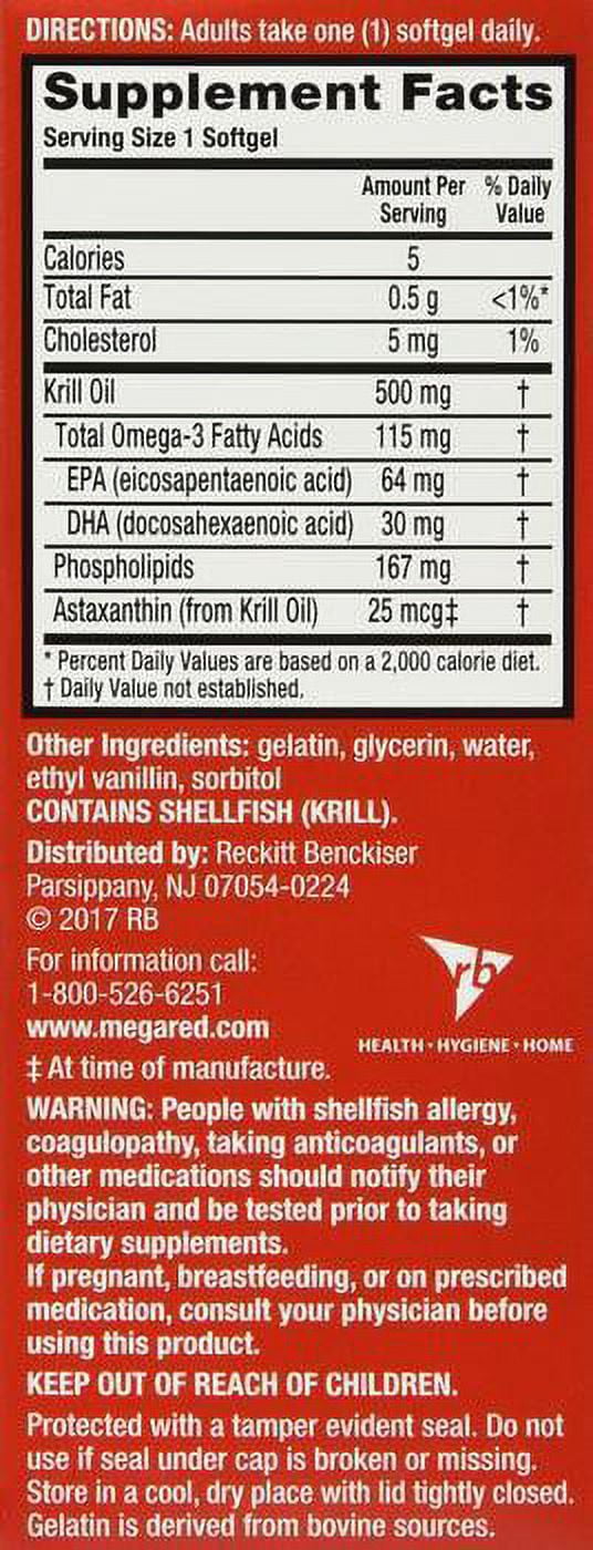 MegaRed Omega 3 Krill Oil Extra Strength 500mg Supplement, 40 Softgels
