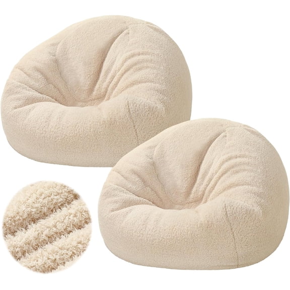Sliner 2 Pcs Bean Bag Chair Covers for Adults (No Filler), White, Small
