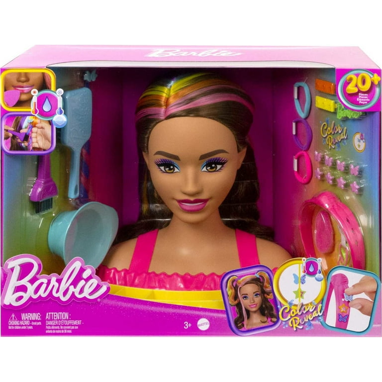 Barbie Deluxe Styling Head with Color Reveal Accessories and Wavy Brown Neon Rainbow Hair