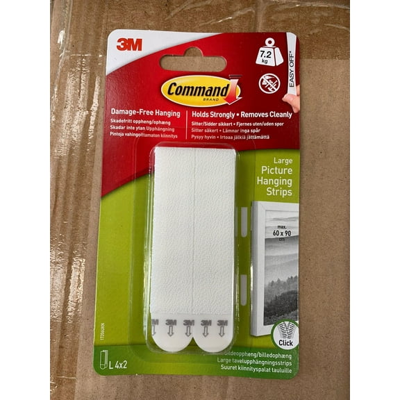 Command Strips 17206 Large White Picture Hanging Strip Pack 4 Count