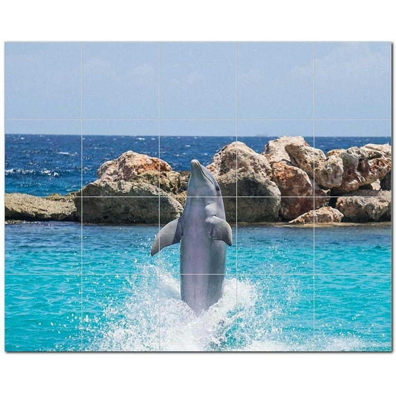 Dolphin Ceramic Tile Mural Kitchen Backsplash Bathroom Shower, 402819-S54