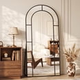 thumbnail image 2 of Antok 71"x 32" Arched Full Length Windowpane Mirror Metal Framed Wall Decor Floor Mirror, Black, 2 of 8