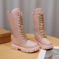 thumbnail image 6 of OGLCCG Lace Up Comfort Boots Girls Leather Side Zipper Round Toe Lug-Sole Mid Calf Booties Punk Goth Winter Boots for Little Big Kid, 6 of 7