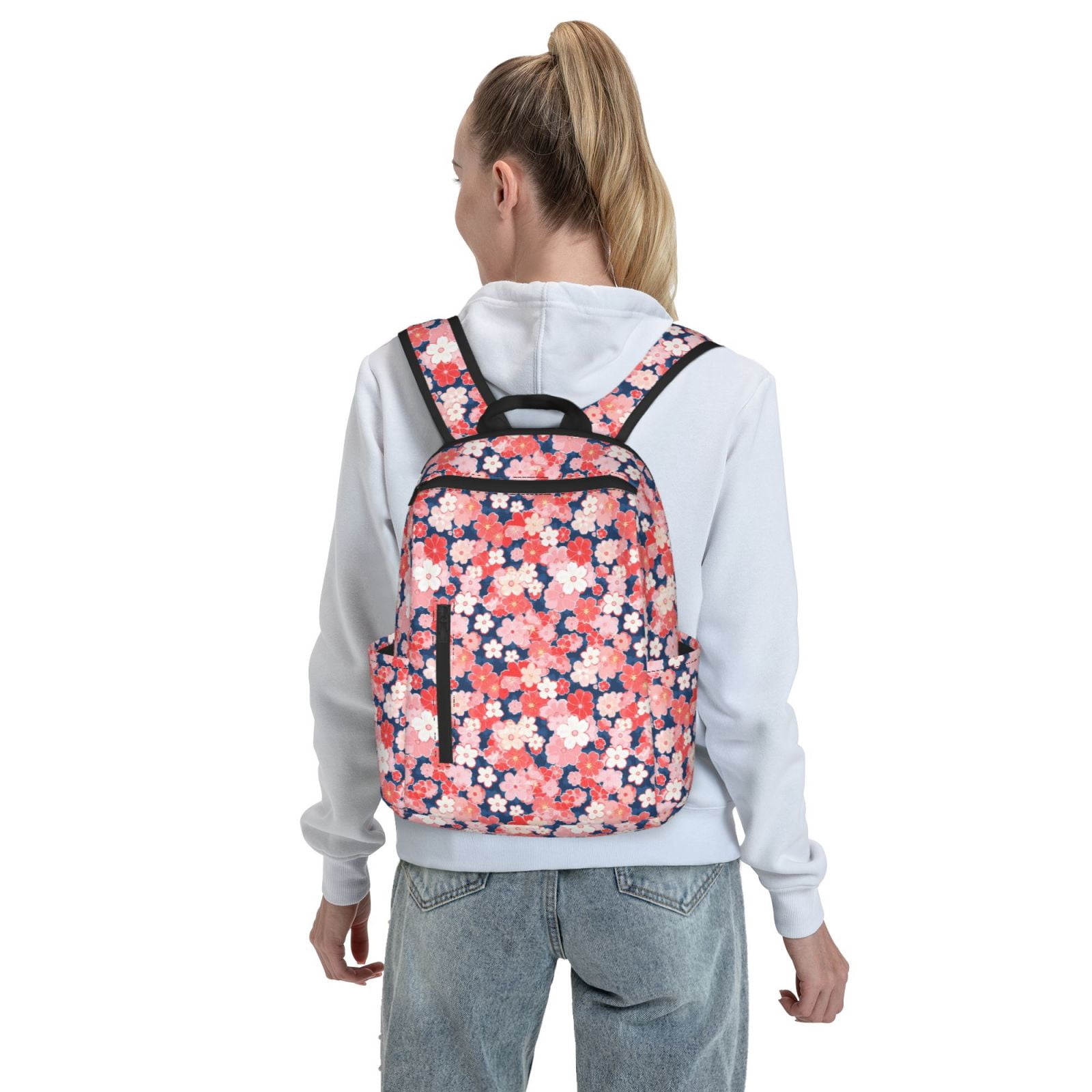 Defioc Japanese Cherry Blossoms Pattern Travel Laptop Backpack,Lightweight Backpack Travel Hiking Daypack Backpack Work Bag for Men Women