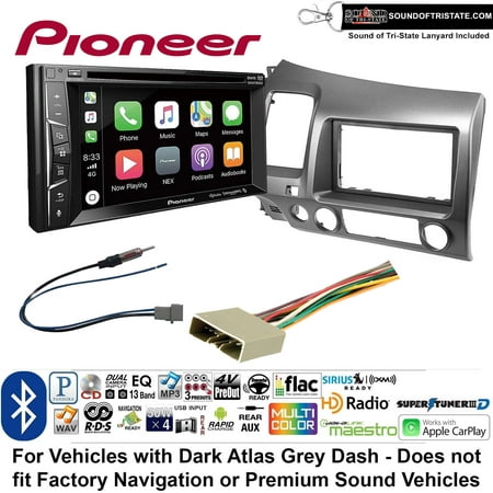 Pioneer AVH-1440NEX Double Din Radio Install Kit with Apple CarPlay, Bluetooth, HD Radio Fits 2006-2011 Honda Civic (Dark Atlas Grey) + Sound of Tri-State (Best Sounding Double Din Car Stereo)