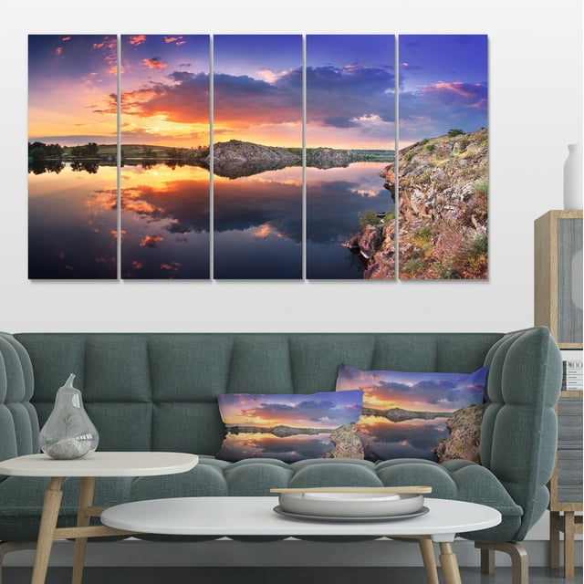 Coucher de Soleil sur Rivière avec Grands Nuages - Impression sur Toile Photographie de Paysage