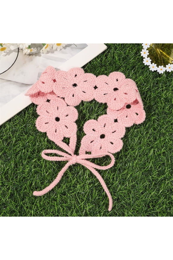 Women's Crochet Head Scarf Head Wrap  Handmade Knotted Kerchief Hair Scarf, Floral Tie Back Bandana Headband, Boho Vintage Hair Wrap for Music Festival Pink,One Size