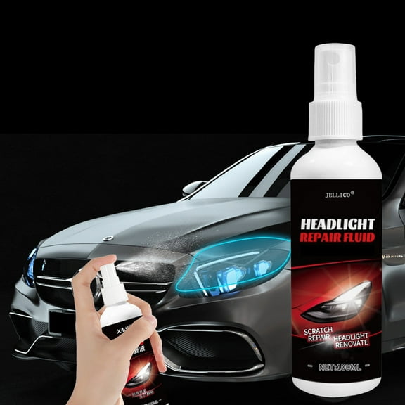 Headlight Restoration Liquid, Car Headlight Cleaner Polish Kit for Scratched Yellow Foggy Lens, 100ml Fluid with Applicator Sponge for Vehicles Motorcycles