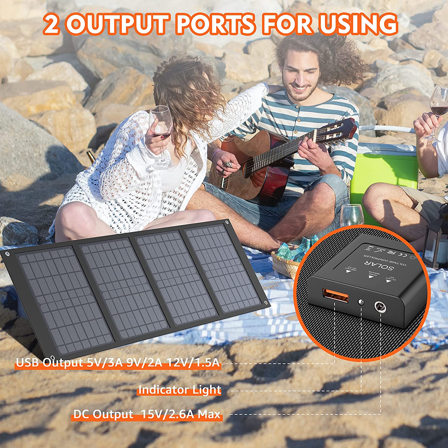 40W Portable Solar Panels, Foldable Solar Panel Charger for 100-300W Portable Power Station, with Adjustable Kickstands, DC 12-15V Output, USB 3.0 Port for Camping Van RV Trip