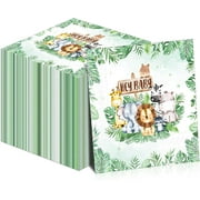 100 Pcs Safari Baby Shower Napkins Jungle Animal Sage Green Paper Napkins 3 Ply Greenery Jungle Baby Shower Disposable Napkin for Animal Theme Birthday Party Supplies
