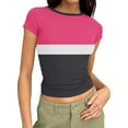 thumbnail image 2 of Odbmxy Womens Plus Size T Shirts Crop Short Sleeve Summer Ladies Tops Color Block Pink Slim Sports Casual Tops, 2 of 5