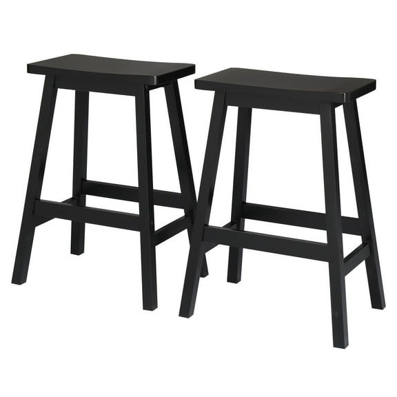 Ktaxon Saddle Seat 24" Bar Stools 2 Set, Set of 2 Counter Height Barstools Solid Wood Dining Room Kitchen Pub Chair,Black
