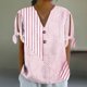 thumbnail image 4 of Tops Sueltos Casuales para las Mujeres No Posicionamiento Impreso Botón de Cuello en V Manga Corta Atada Camiseta, Top de Verano de Moda, 4 of 7