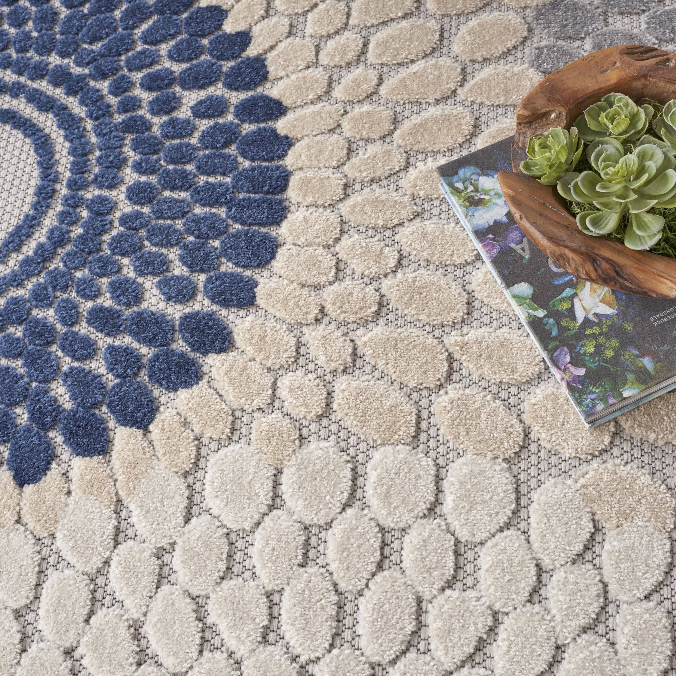 Nourison Aloha Indoor/Outdoor Blue/Grey 7'10" x round Area Rug (8 Round)