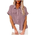 thumbnail image 2 of Diufon Cotton Linen Shirts for Women Solid Color T-Shirts Short Sleeve Lapel Button Tees with Pockets, 2 of 7