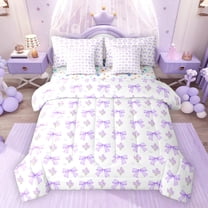 Feelyou Princess Bow-tie Bedding Comforter Set 7pcs, Purple Spring FlowerFull Bedding Set
