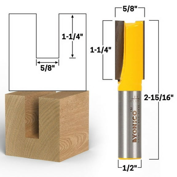 5/8" Diameter X 1-1/4" Height Straight Router Bit - 1/2" Shank - Yonico 14046