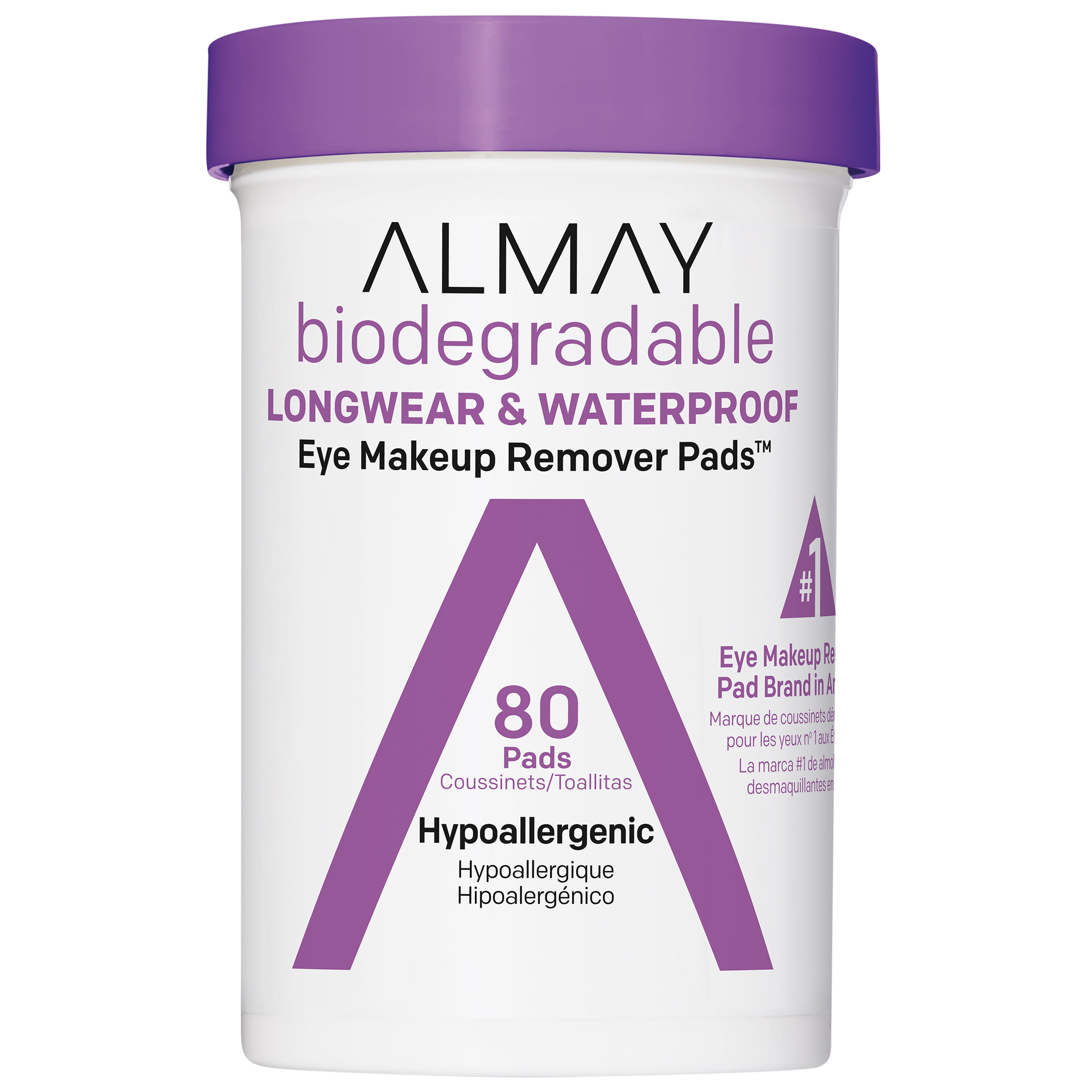 Almay Biodegradable Longwear & Waterproof Eye Makeup Remover Pads, Hypoallergenic, Cruelty-Free, Fragrance-Free, 80 Pads